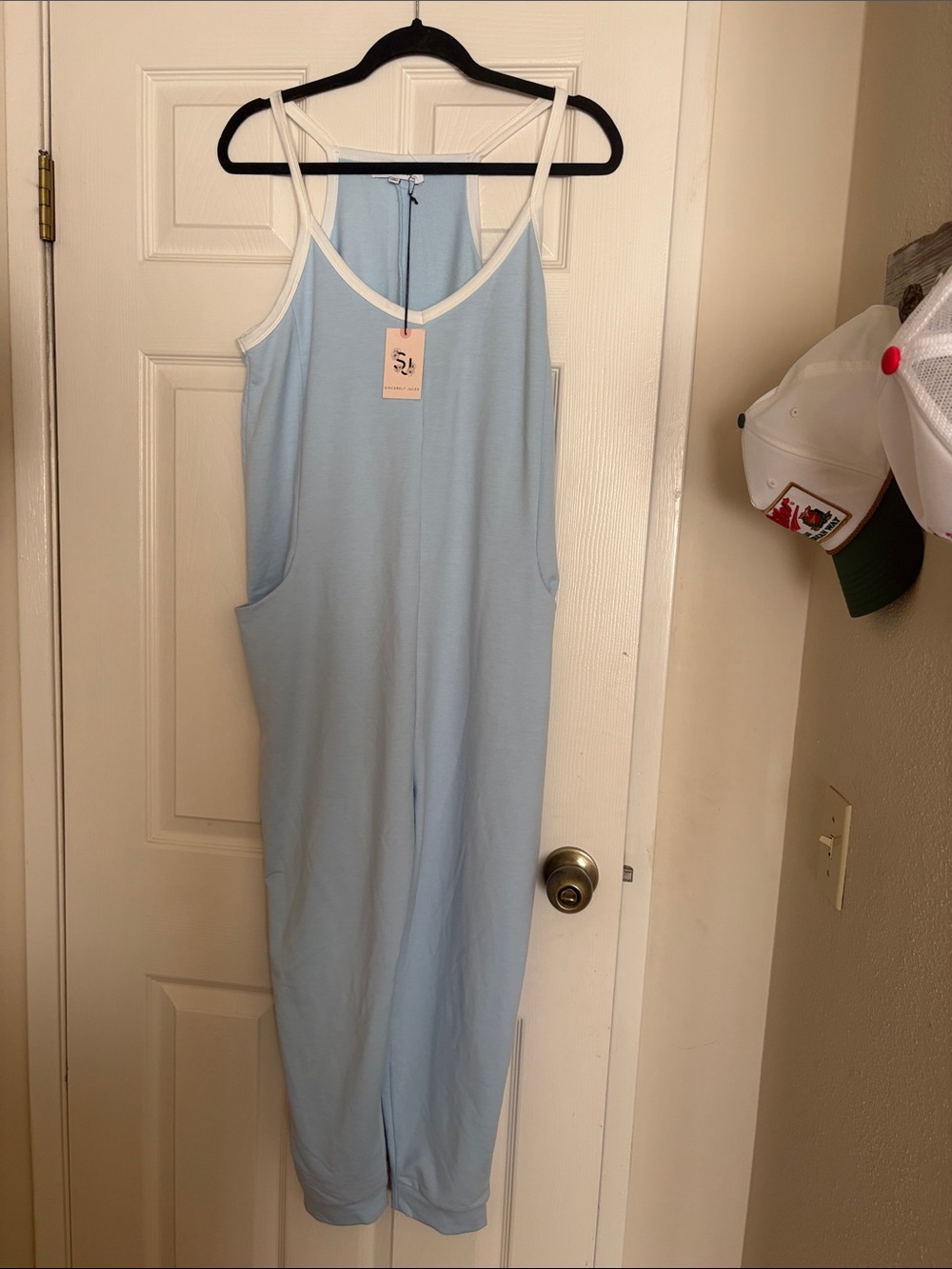 Sincerely Jules Light Blue Jumpsuit with White Trim